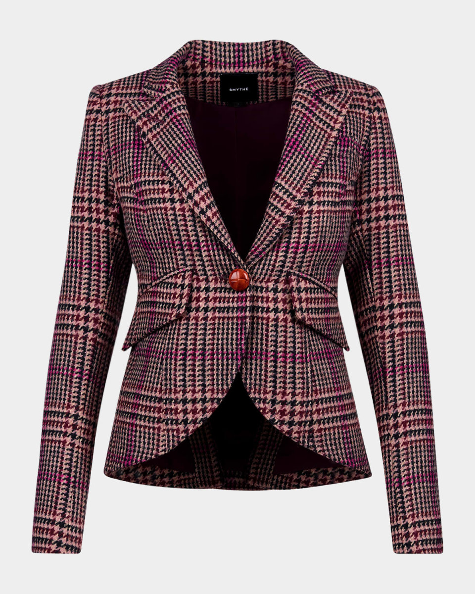 Houndstooth Wool One-Button Blazer